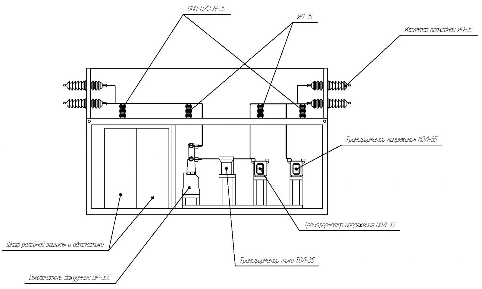 Расположения высоковольтного оборудования в модуле отпайке закрытого типа